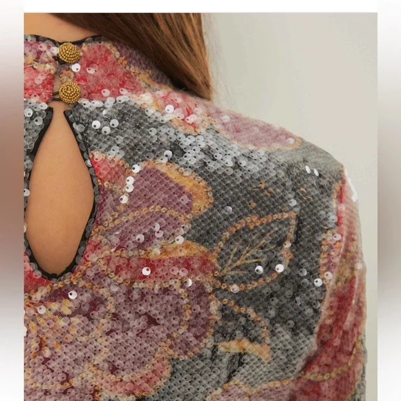 NWT Farm Rio Chita Tulle Black Flower Sequin Top Sparkle - Picture 5 of 5